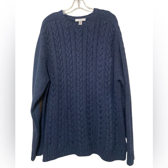 Men's Blue Cable Knit Sweater with suede elbow patches - Picture 1 of 8